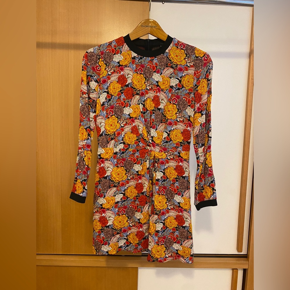 Paisley Floral Print Mini Long Sleeve Dress